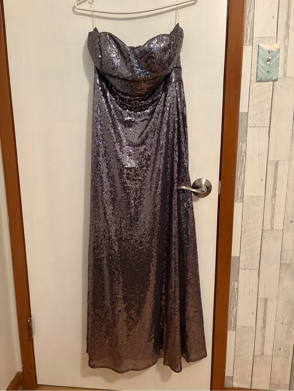Strapless Sequin Evening Gown - Shimmering Gunmetal